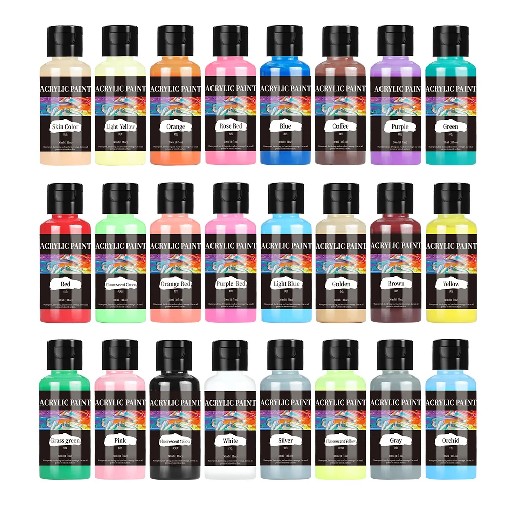 Acrylic Paint Set - 24 Vibrant Colors for Fabric, Clothing, Leather & DIY Crafts