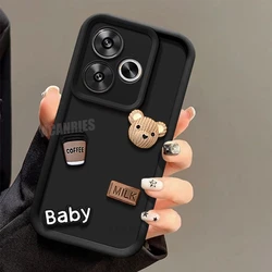 Cute 3D Bear Liquid Silicone Cartoon Soft Phone Case for Redmi 10C (Baby Black)