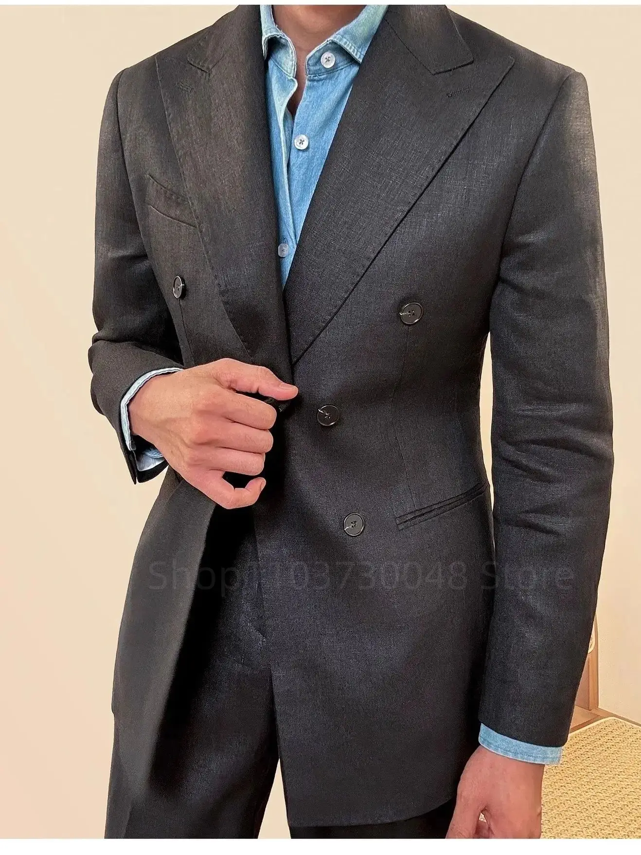 2 Piece Gray Wedding Men Suits Slim Fit Peak Lapel Double Breasted Blazer Pants Formal Business Groom Tuxedo Fashion Men Clothes