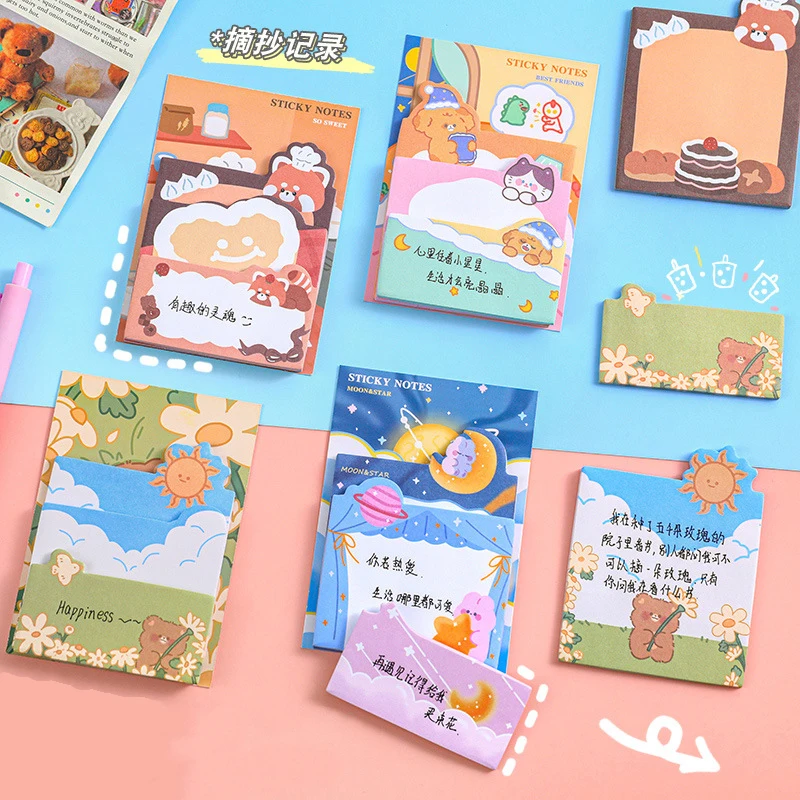 4 Piece Cartoon Adhesive Cute Sticky Notes Notepad Memo Pad Stationery Notebook Sticker Decoration 2