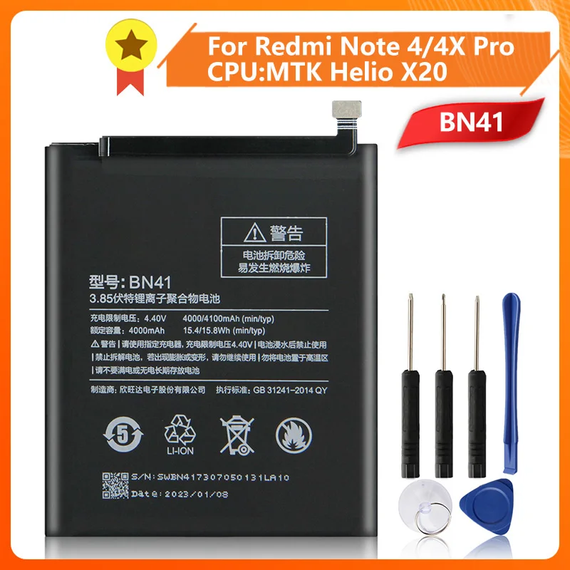 

BN41 Phone Battery For Xiao mi Redmi Note 4 Hongmi Note4 Redrice Note 4X High-end Redmi Note 4 Pro 4100mAh +Tool
