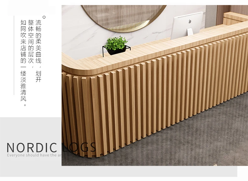 Description Picture 3 of itemStorefront Desk Reception Offices Wooden Pulpit Podium Standing Reception Counter Stainless Ufficio Tavolo Lusso Salon Furniture