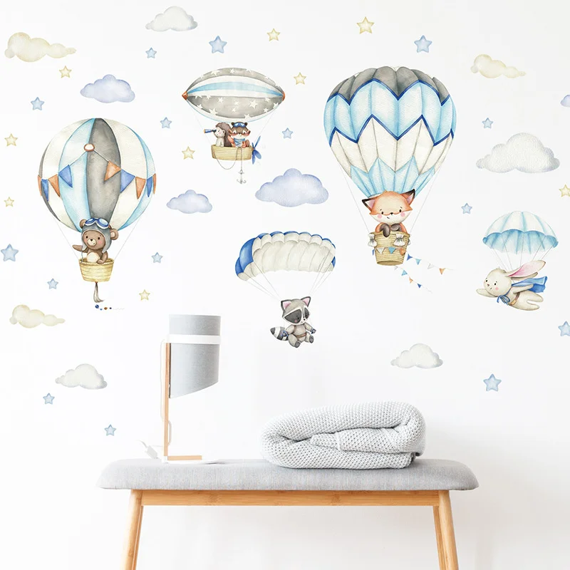 

Hot Air Balloon Clouds Animals Balloon Wall Stickers for Children Kids Rooms Stars Baby Room Wall Decals Murals Decor