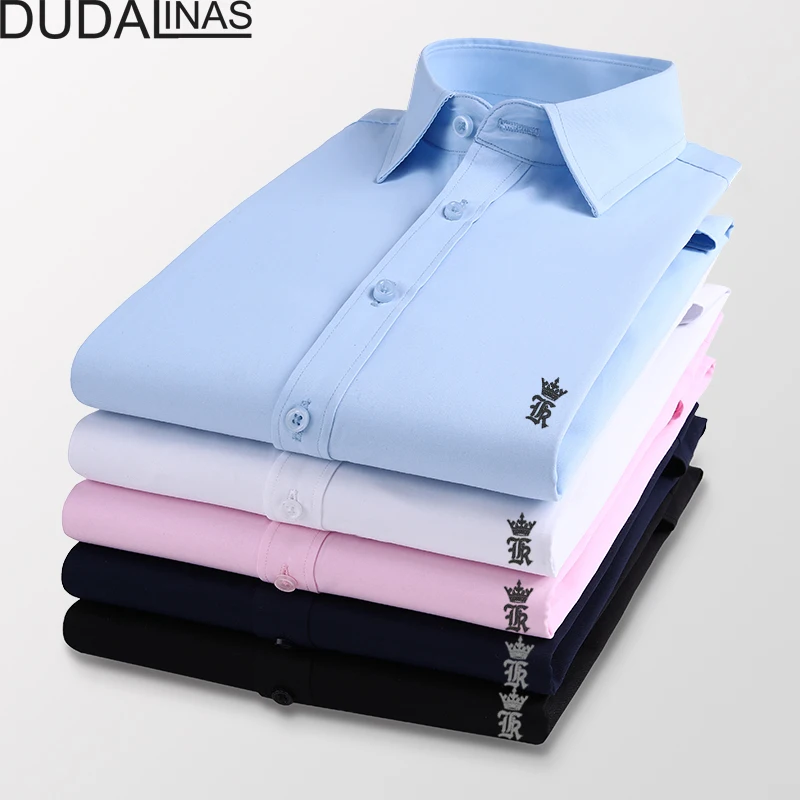 

Camisa Shirts Male Long Sleeved Solid Embroidery Slim Fit Men's Social Business High Quality Casual Men Shirt
