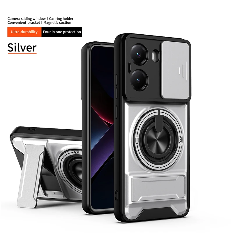 Magnetic Ring Stand Holder Phone Case with Shockproof Slide Lens Protector Cover
