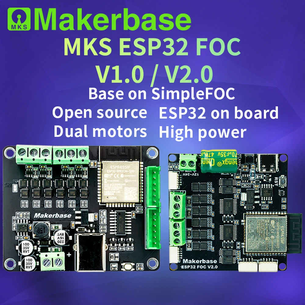 Makerbase ESP32 DUAL SimpleFOC Shield For BLDC Brushless Servo  Foc Dual-Motor Controller High Power