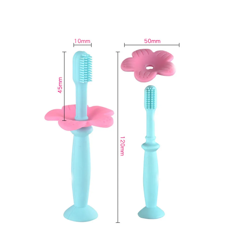 2개입 실리콘 수동 칫솔, 구강 관리 훈련용 보호 바플 포함, 안전한 칫솔모, 통증 완화