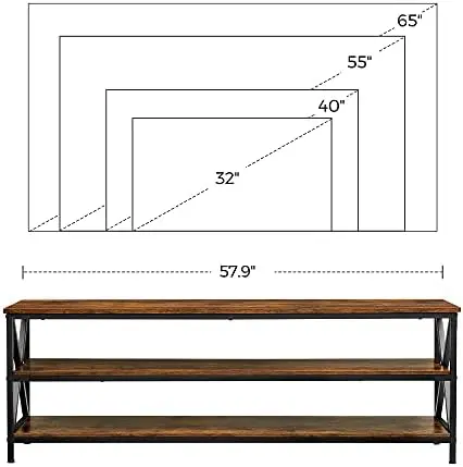 

Подставка для до 65 телевизоров, медиа-консоль с полками, 3-уровневое хранилище и X-образная стальная рама, 57,9x15,7x19,7 дюймов,