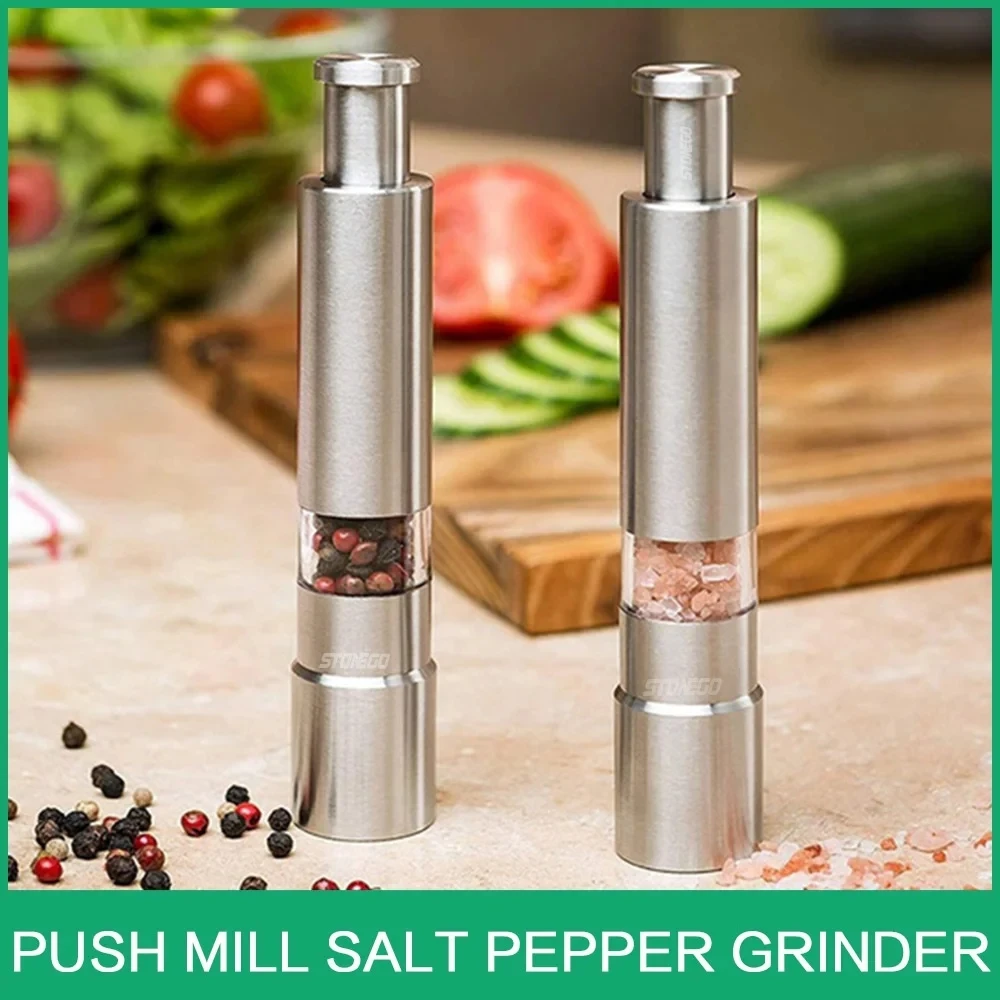 Novelty Thumb Push Pepper Mill Portable Salt Mill Manual Pepper Salt Shaker Stainless Steel Spice Grinder Barbecue Kitchen