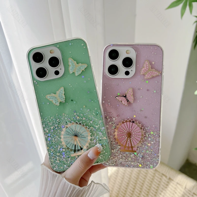 Coque de téléphone scintillante papillon Quicksand, étui pour Xiaomi Redmi Note 11 9 8 Max Plus 10 12 4G 5G 10S 9S 11S 12S 11E Pro_voghion.com
