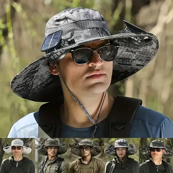 Ventilateur solaire à large bord, 1 pièce, chapeau de pêche en plein air, Protection solaire réglable, tissu léger et respirant pour randonnée Camping voyage 1