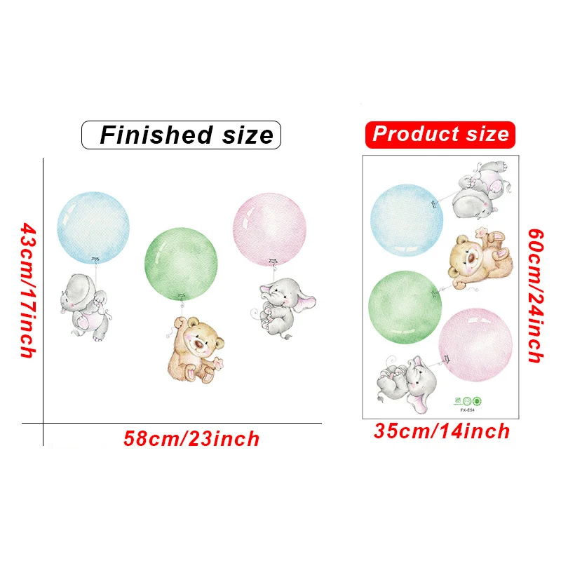Cute Elephant Bear Balloons Removable Wall Stickers Home Decals Mural for Nursery Kids Baby Room Door Bathroom Wallpaper Decor