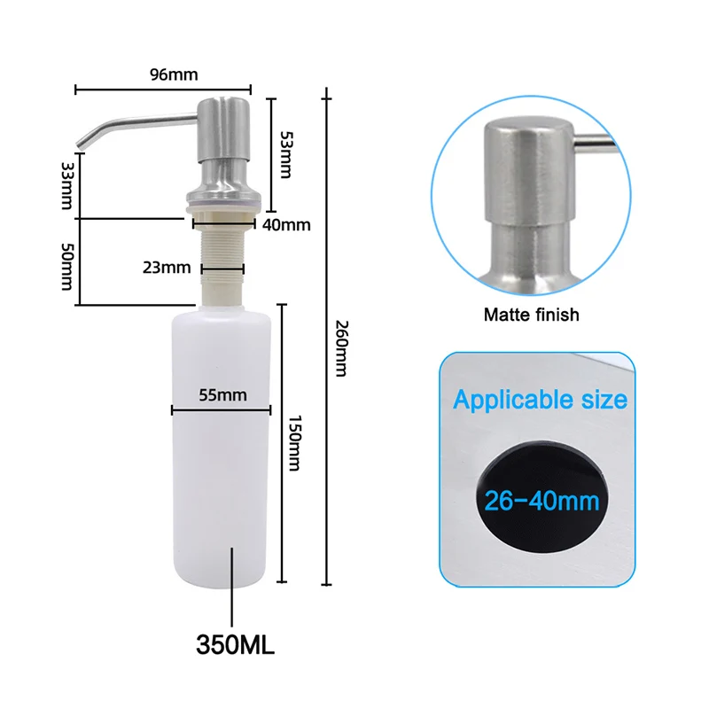 350/500ML Kitchen Sink Liquid Soap Dispenser Pump Stainless Steel Liquid Soap Bottle Sink Mount Hand Pressure Soap Dispenser 6