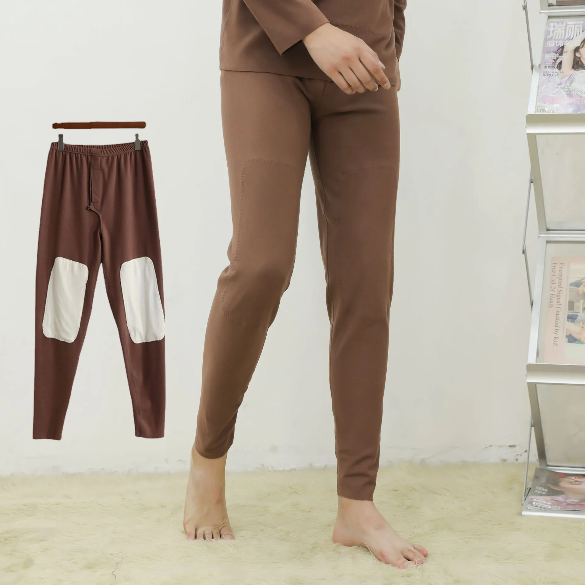 

Men Thermal Long Johns Velvet Function Constant Trousers High Waist Elasticity Deep Crotch Knee Warmer Legging Underwear Bottoms