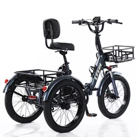 Vélo électrique Cargo 3 roues pliant homme adulte hors route montagne avec 2 paniers/siège réglable 350W gros pneu Tricycle électrique 4