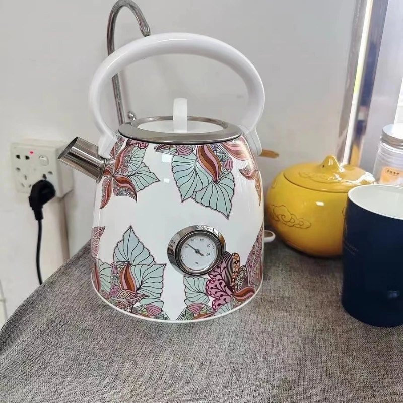 1.7L Retro Automatic Printed Electric Kettle Water Boiler 304 Stainless Steel Anti-dry thermometer1850w 220V 3