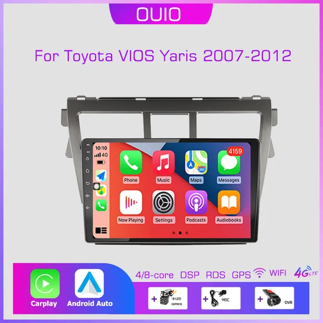 Android 13 Radio For Toyota VIOS Yaris 2007 2008 2009 2010-2012 Car stereo Multimedia Player Carplay Auto GPS navigation 2DIN
