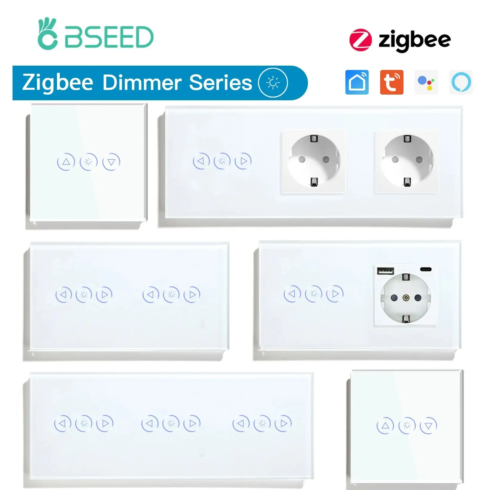 Interruptores Dimmer Bseed-zigbee Controle de Aplicativo Tuya Série Regulável Inteligente Vidro Branco Suporte ao Google Smart Life Interruptores Dimmer Led