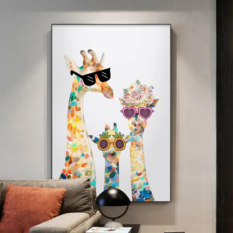 

Modern Giraffe Happy Family Decoration Painting Oil Painting Linen Hand Painted High End Wall Art Decoración Hogar Home Decor