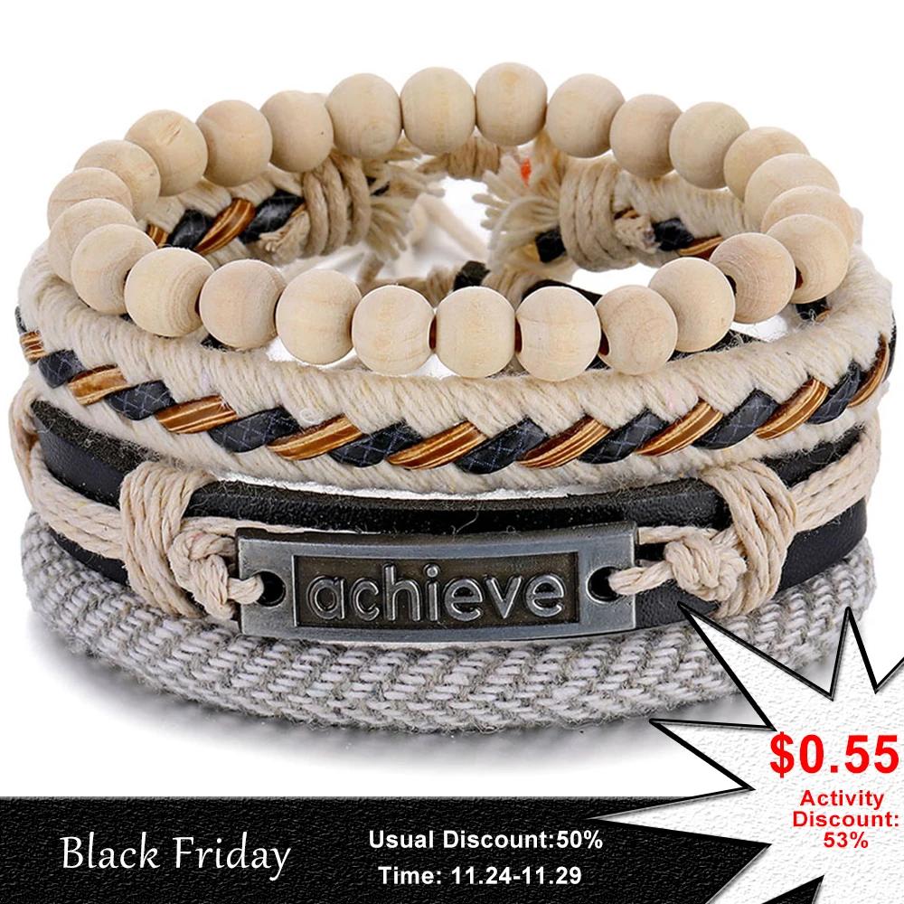 Fashion Beads Leather Wrap Bracelet Set Men New Design Wristband Multiple Bracelets & Bangles Party Wedding Jewelry Gifts