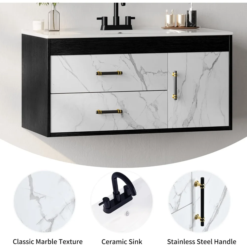 36 Inch Floating Bathroom Vanity with Sink, Wall Mounted Bathroom Vanity, 2 Drawers and Soft Close System Cabinet 4