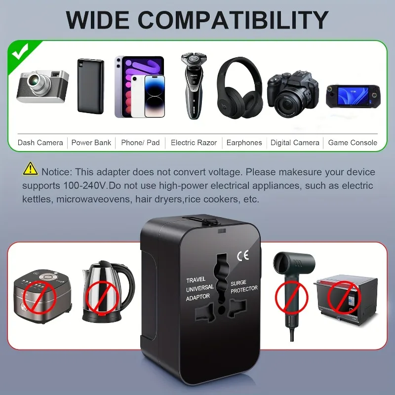 Universal Travel Adapter for US EU UK AUS Charger Adapter Outlet Converter Socket Plug Adapter with Dual USB Port