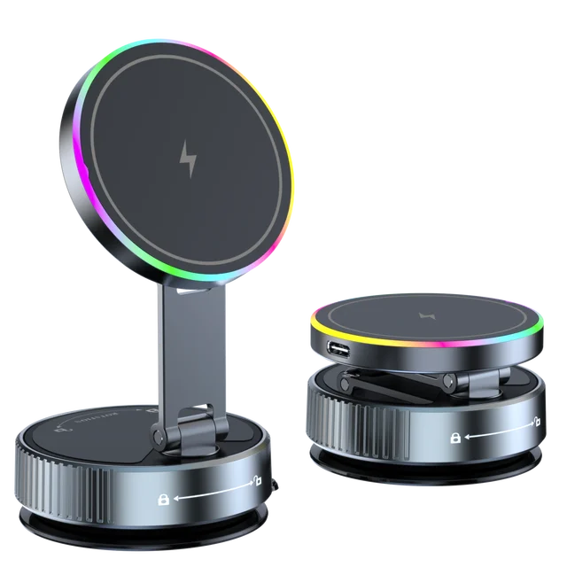 15W Wireless Charger Vacuum Magnetic Car Holder Metal Multi-angle Rotation for Iphone 12-16 Pro Max