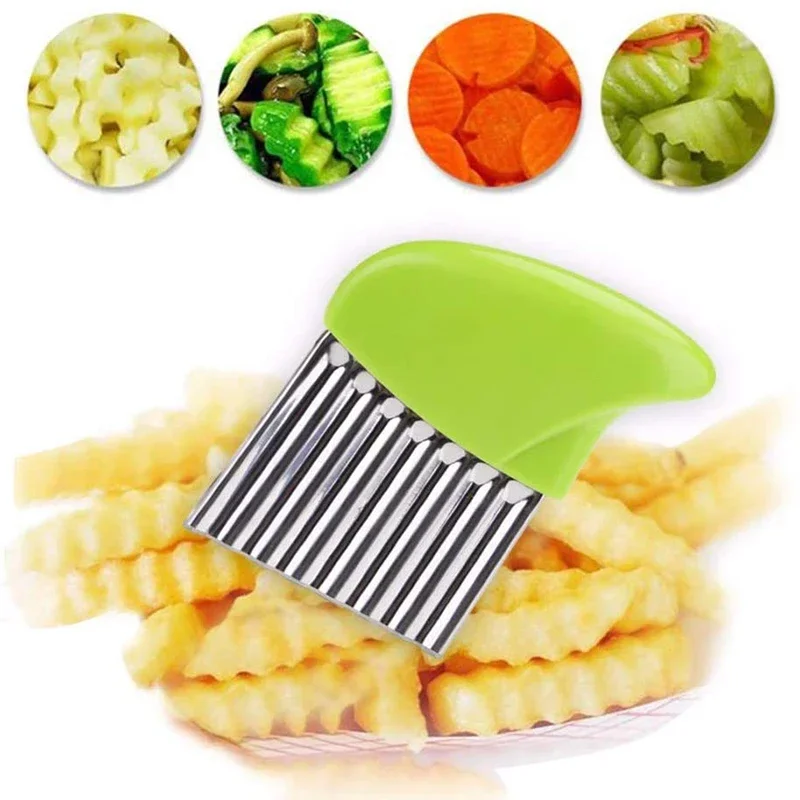 Vegetable Slicer Potato Chip Slicer Dough Vegetable Fruit Crinkle Wavy Kitchen Knife Cutter Chopper French Fry Maker Tools Gadget Stainless Steel