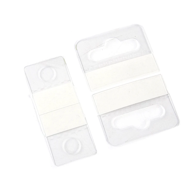 100pcs PVC Slot Hole Adhesive Hang Tabs Hook Plastic Transparent Hook Merchandise Package Box Bag Hangers Peghooks Display