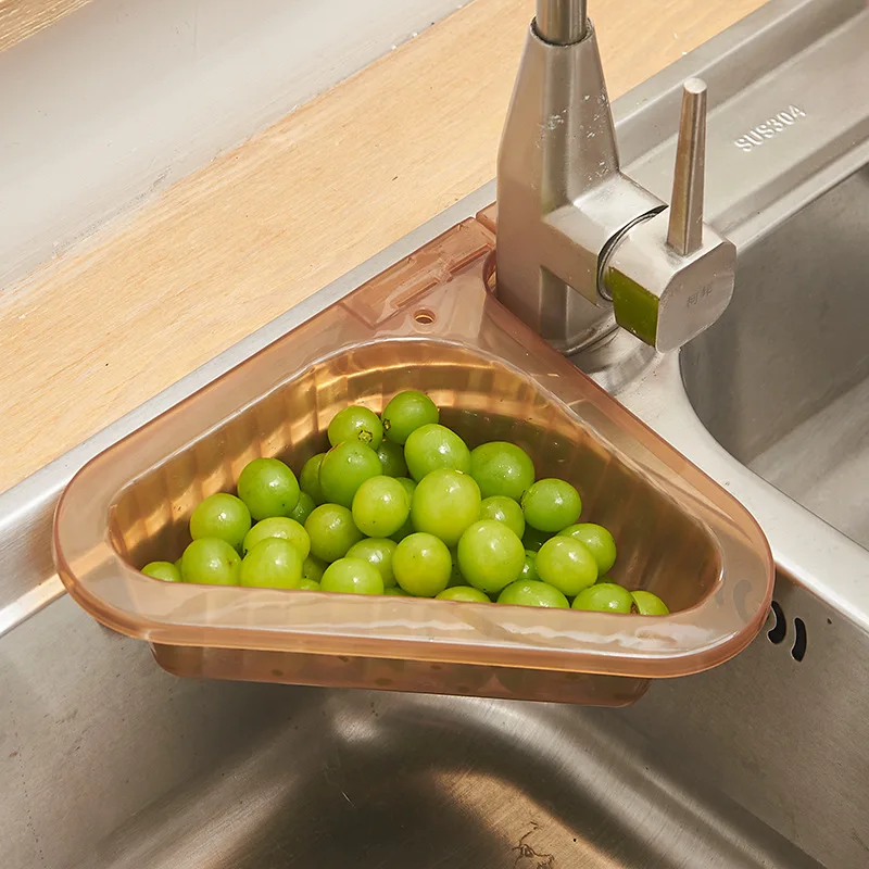 

Kitchen Sink Filter Basket Corner Drain Strainer Basket Triangular Sink Storage Multi-Functional Hanging Filtering Draining Rack