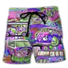 Colorful Graffiti 3D Printed Surfing Board Shorts Cool Summer Street Hip Hop Swim Trunks For Men Kids Vacation Beach Shorts 3