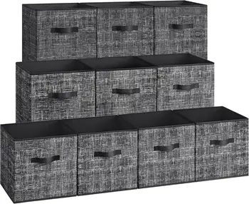 Storage Cubes, 13-Inch Non-Woven Fabric Bins with Double Handles, Set of 10, Closet Organizers for Shelves, Foldable, for Clothe 2
