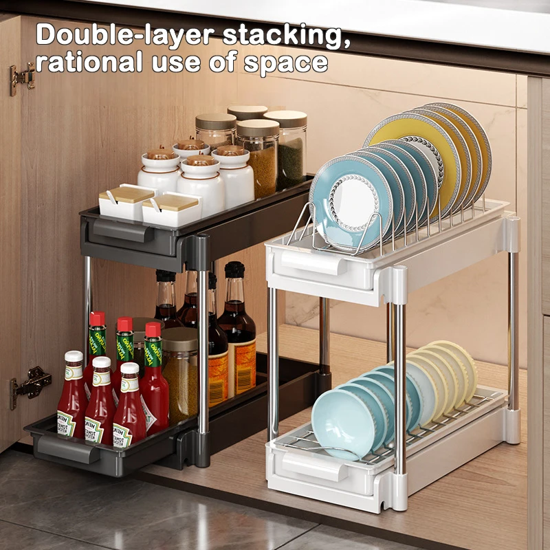 Kitchen Pull Out Dish Racks With Drainboard Drawer Storage Sliding Mesh Cabinet Basket for Accessorie Pull Out Cabinet Organizer 3