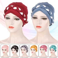 Women's Velvet Braid Headband Hat Color Blocking Muslim Headband Fashion Home Beauty Salon Hood Chemotherapy Hair Loss Hat 2