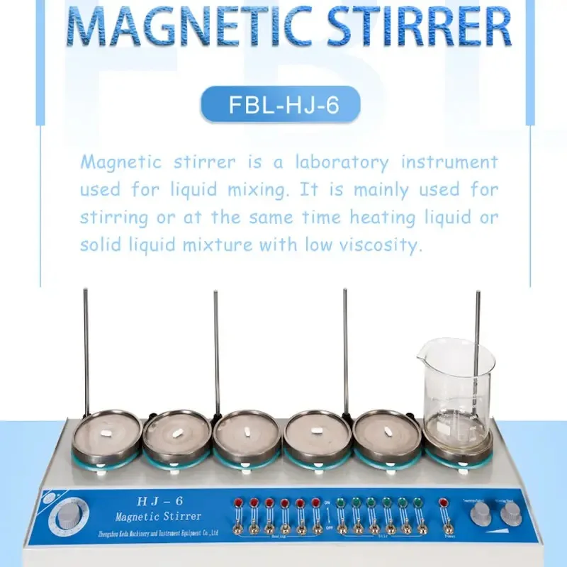 HJ-6 Constant Temperature Magnetic Stirrer Laboratory Automatic Control Adjustment with Hotplate 25Wx6