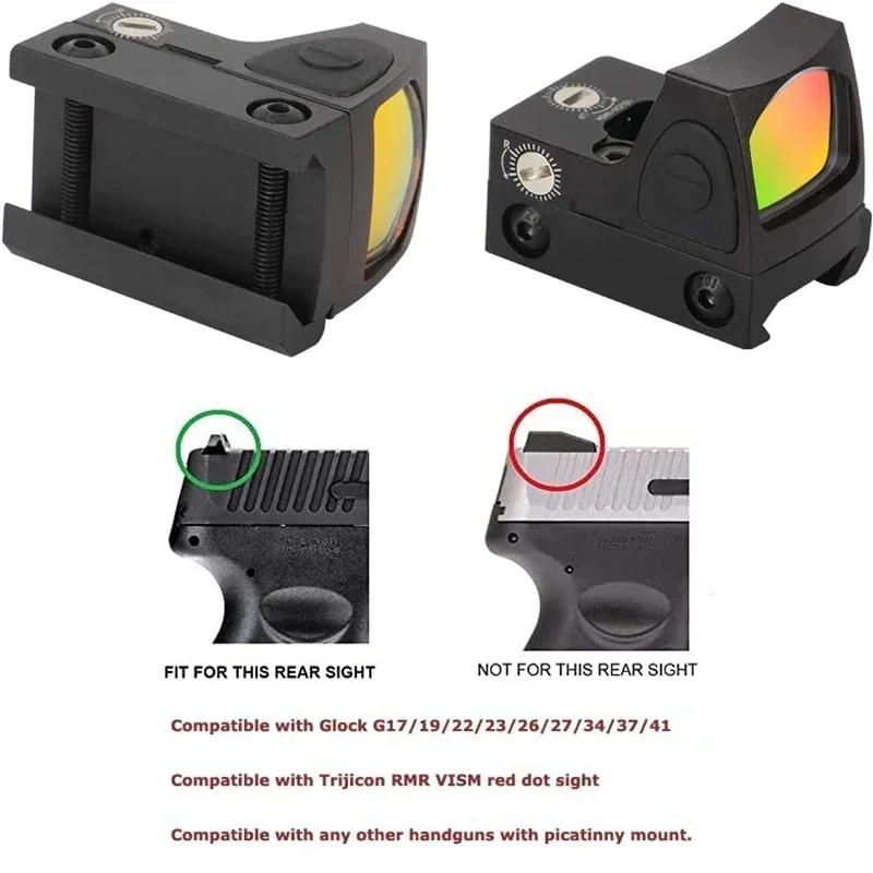 Mini RMR Red Dot Sight Collimator Holographic Reflex Sights Glock Pistol Rifle Scope Fit 20mm Weaver Rail For Airsoft Hunting holographic collimator red dot sight rifle scope