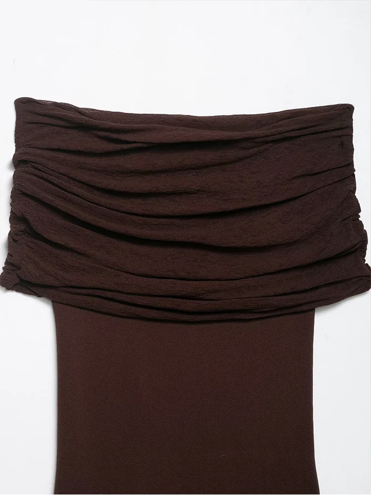 2025 New Fashion Woman Sleeveless Vintage Dresses Women Summer Off-Shoulder Pleated Design Knitted Party Long Dresses