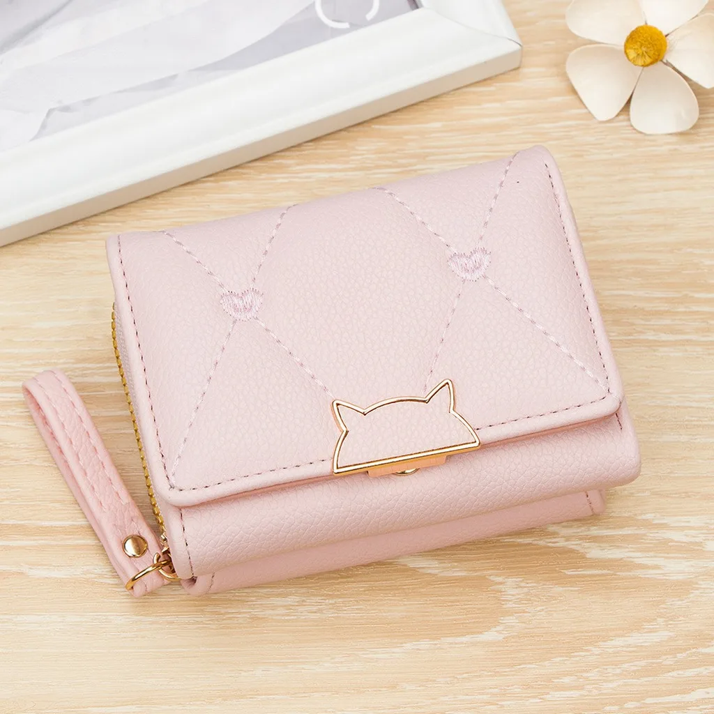 Portafoglio da Donna con Gatto Carino, Minimalista, Multicolore, in Pelle PU, Portamonete a Tre Ante, Porta Carte Premium con Molteplici Scomparti, Borsa Porta Soldi - immagine 5