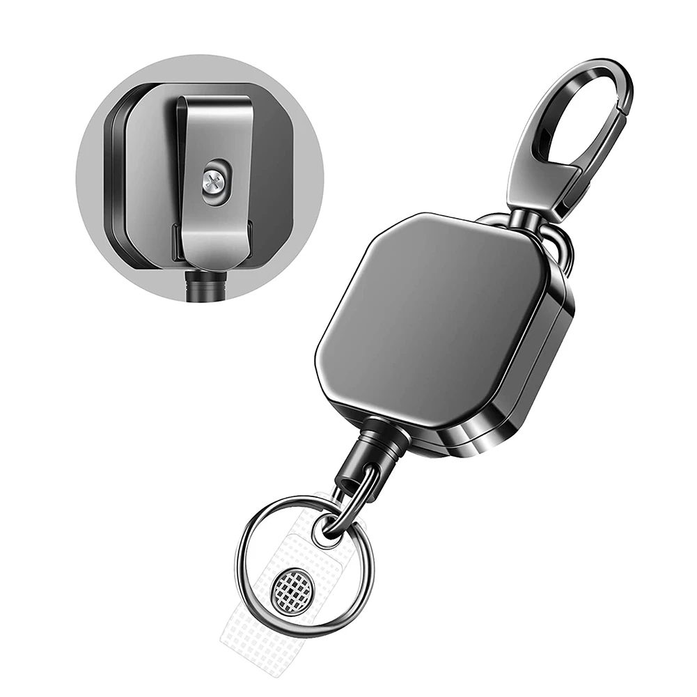 Retractable Carabiner Keychain Heavy Duty Metal 28.3Inch Reinforced Steel Wire Cord