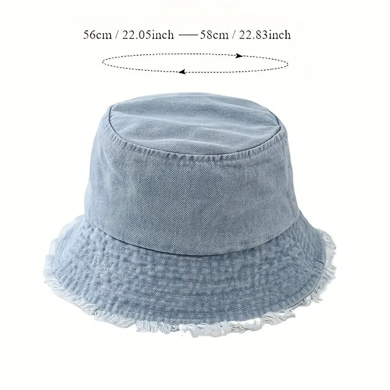 Durable Unisex Denim Bucket Hat Frayed Brim Cotton Basin Foldable Casual Fisherman Cap Style for Women and Men Trendy