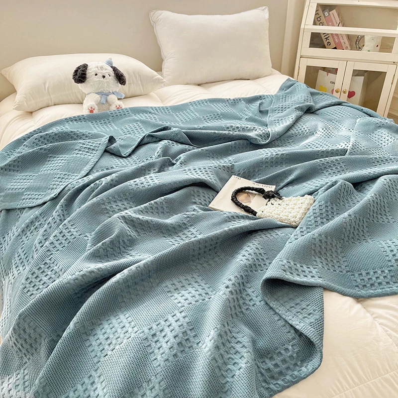 Battilo Cotton Throw Blanket Soft Breathable Waffle Blanket for Twin Queen King Bed Decorative Plaid Sofa Blankets Spring Throws 5
