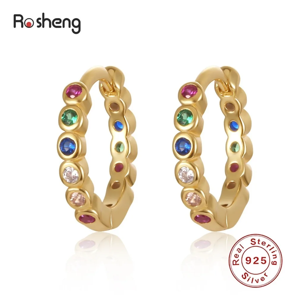 

S925 Sterling Silver Earrings Colorful Zircon with Diamond Earrings Sterling Silver Small Circle-Shaped Women's Vintage Earrings