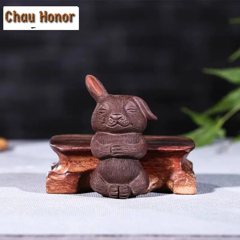 Cute Rabbit Purple Clay Tea Pet Luxury Fish Tank Landscaping Tea Figurine Play Toys Tea Statue Ornaments Supplies Decoration