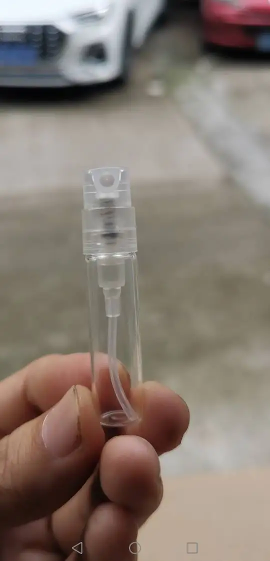 투명한 검은색 분무기 샘플 향수병, 총검 유리병, 2ml, 2.5ml, 400 개/로트