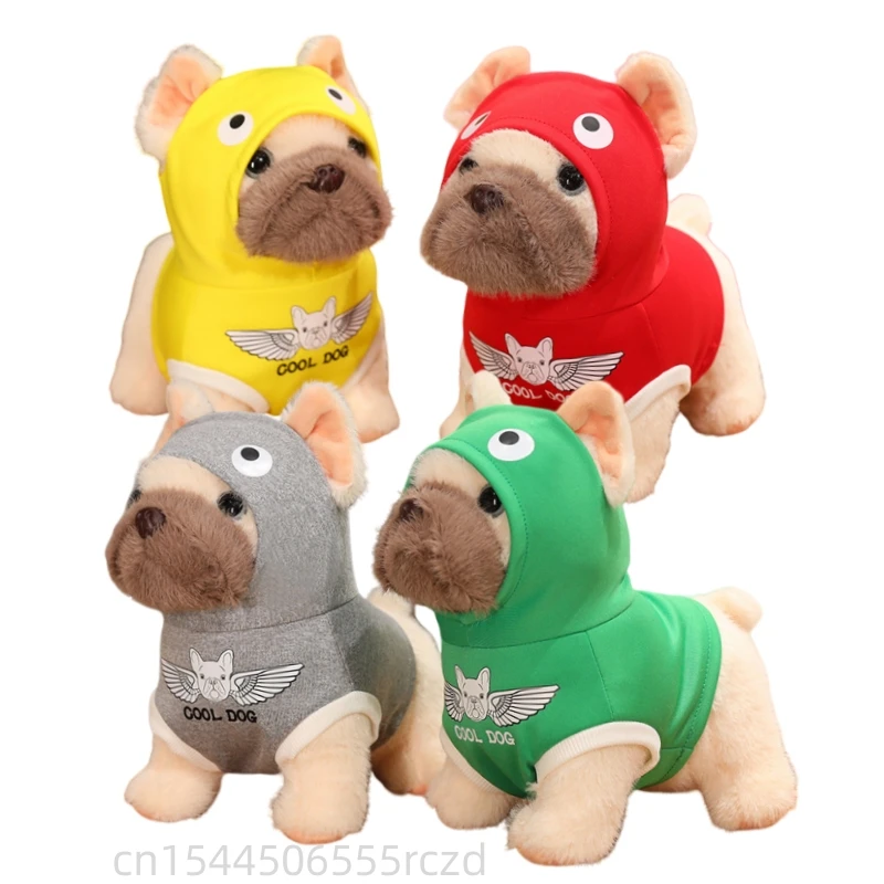 

Cute Cartoon Dog Pug Stuffed Doll Wearing A Hoodie Realistic Pug High Quality Stuffed Toy Decorate Bedroom Gift For Boy And Girl