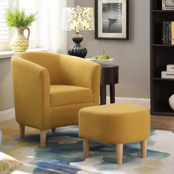 Modern Linen Accent Armchair with Ottoman 1