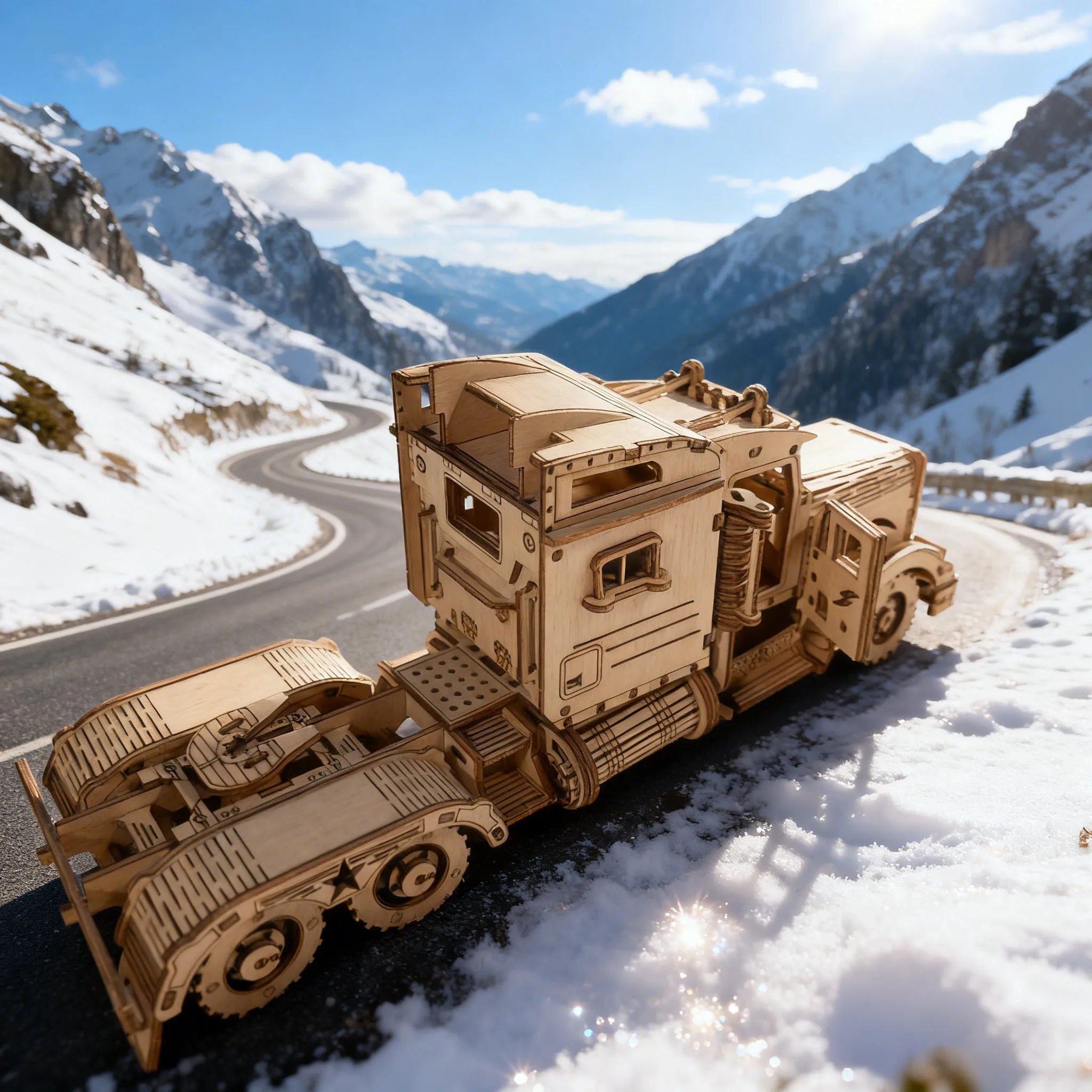 Wooden Semi-Trailer Truck Puzzle – DIY Hand-Assembled Model 3