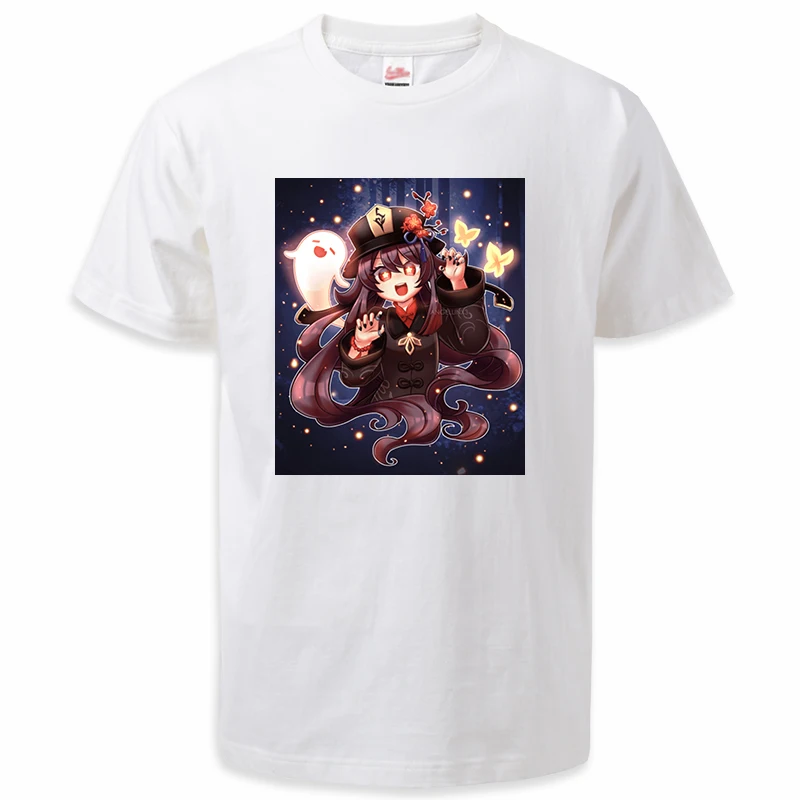 

Genshin Impact Vidio Game Print Tshirts Summer Hutao Anime Girl Mens Tee Shirt Loose T Shirt For Men High Quality Camisetas
