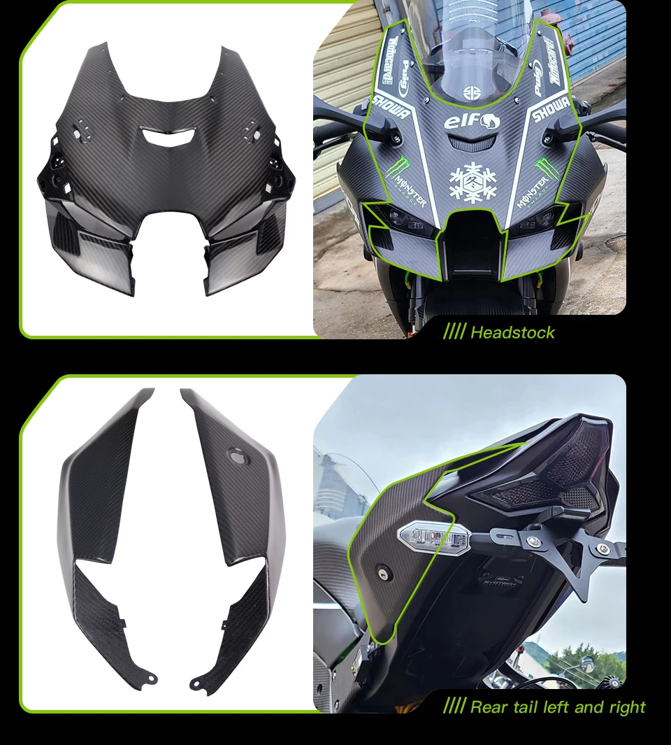 Für Kawasaki ZX-10R 2020 + Carbon Faser Zubehör Körper Seite Panels Hinten Schwanz Trim Auspuff Abdeckung Kraftstoff Tank Abdeckung Kit – Detail 2