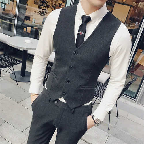 새로운 남성 정장 조끼 슬림 민소매 조끼, 남성 정장 비즈니스 웨딩 드레스 하이 엔드 코튼 정장 조끼 4